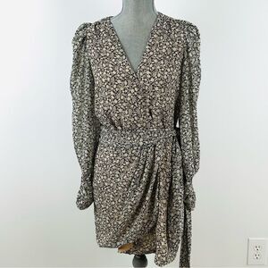 Vernacular Floral Wrap Dress SZ M Long Sleeve Lined V-Neck Midi Style